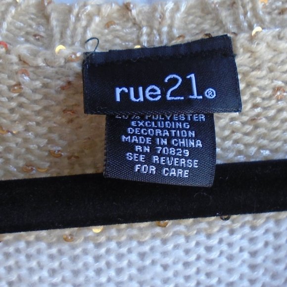 Rue 21 Gold Sequins & White Striped Wool Blend Scoop Neck Sweater Size Large - Picture 4 of 5